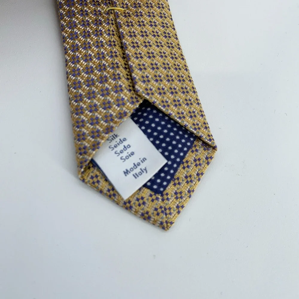 Eton Tie Mens One Size Tan Purple Patterned Silk Classic Necktie‎ Italy Made NWT